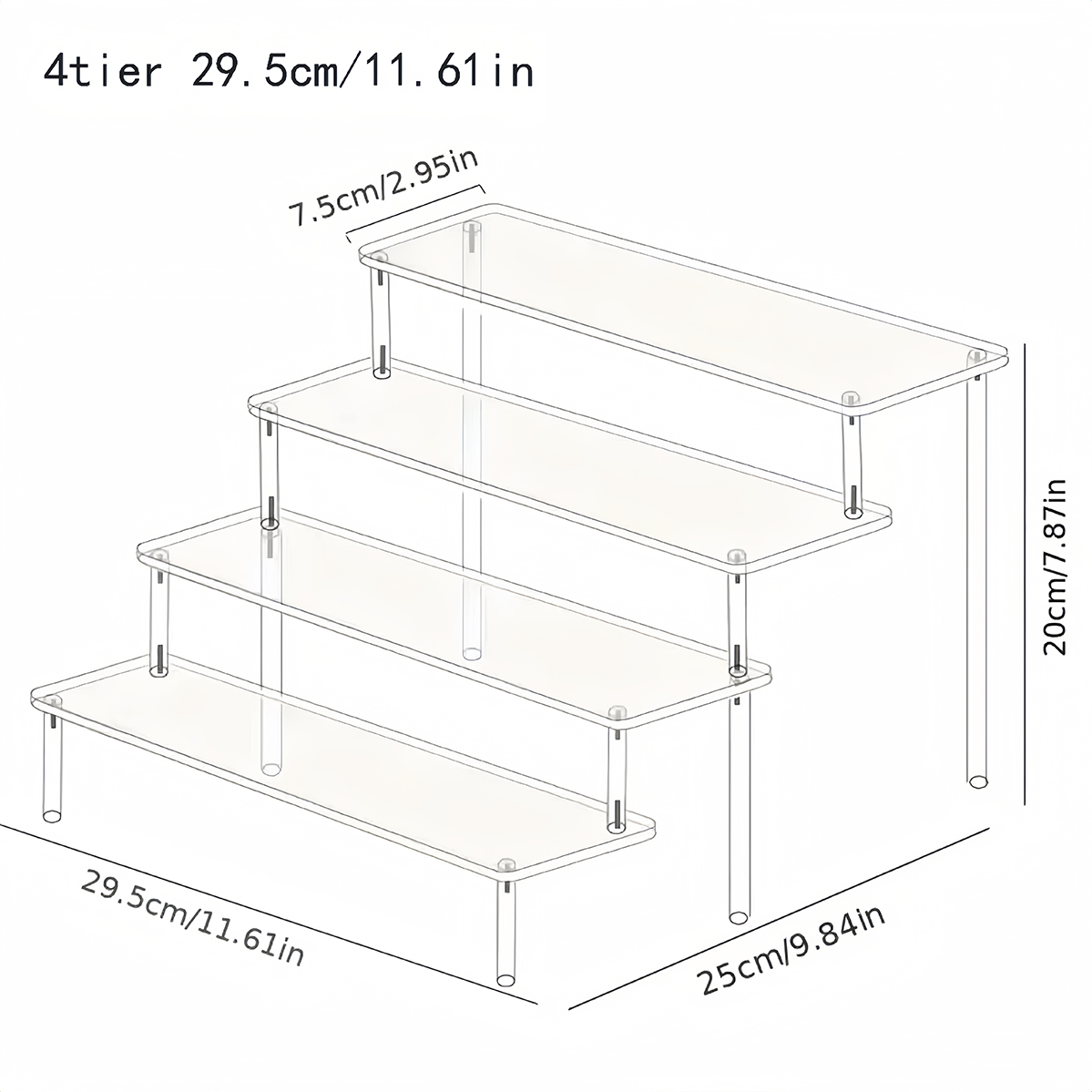 2PCS 11.61IN Wide Acrylic Display Rack, Clear Rack, 4 Tier Cupcake Display Rack for Perfume Storage Box, Food Dessert Rack, All Kinds of Novelty Jewellery Doll Display Rack, for Shop Home Storage