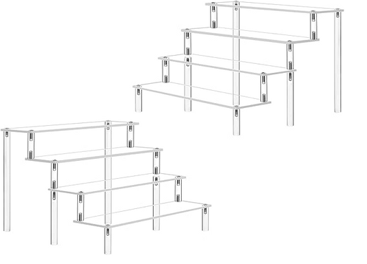 2PCS 11.61IN Wide Acrylic Display Rack, Clear Rack, 4 Tier Cupcake Display Rack for Perfume Storage Box, Food Dessert Rack, All Kinds of Novelty Jewellery Doll Display Rack, for Shop Home Storage